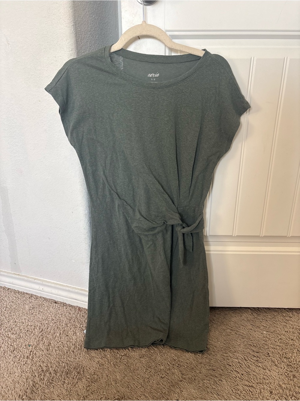aerie Olive Green Side-Tie Tee Dress